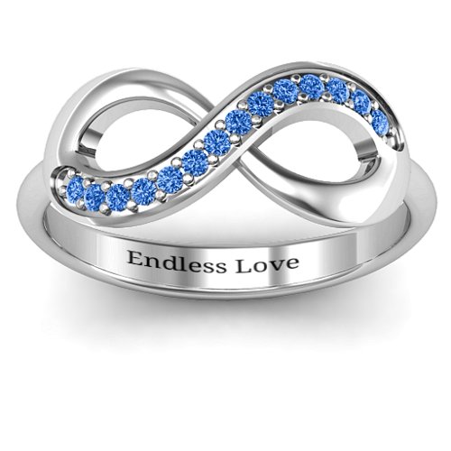 Infinity Ring with Single Accent Row – Sterling Silver with Fancy Blue Premium Zirconia