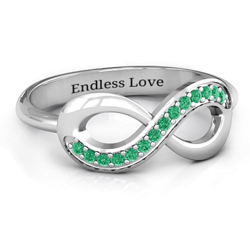 Infinity Ring with Single Accent Row – Sterling Silver with Green Premium Zirconia