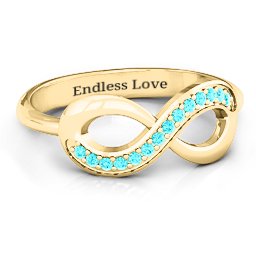 Infinity Ring with Single Accent Row in 9K Solid Yellow Gold with Mint Premium Zirconia