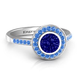 Bezel Halo Accent Ring in 925 Sterling Silver with Blue Sapphire and Fancy Blue Premium Zirconia