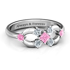 Princess Centre Infinity Ring – Sterling Silver with Pink Tourmaline and Cubic Zirconia