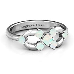 Princess Centre Infinity Ring in 925 Sterling Silver with Opal