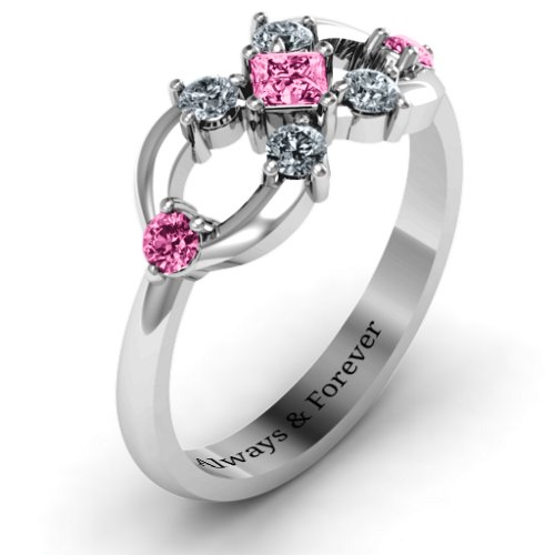 Princess Centre Infinity Ring – Sterling Silver with Pink Tourmaline and Cubic Zirconia