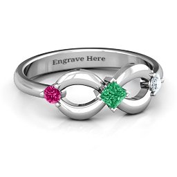 Princess Infinity Ring in 925 Sterling Silver with Emerald, Ruby, and Cubic Zirconia