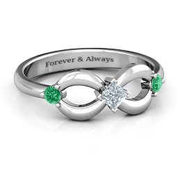 Princess Infinity Ring in 925 Sterling Silver with Cubic Zirconia and Emerald