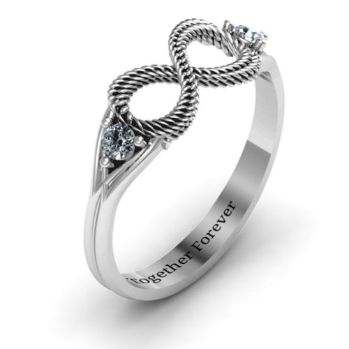 Braided Infinity Ring with Two Stones – Sterling Silver with Cubic Zirconia