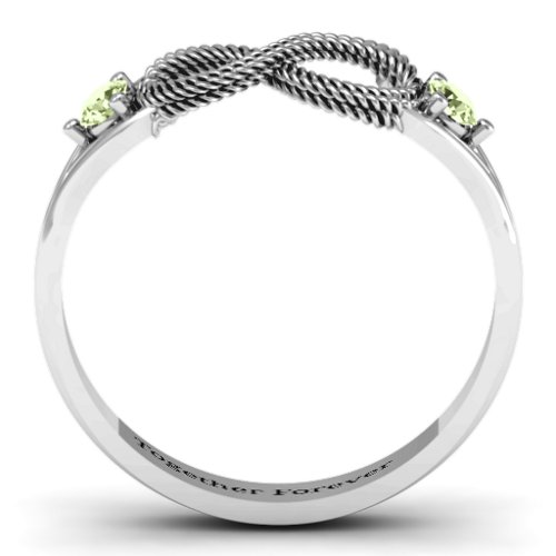 Braided Infinity Ring with Two Stones – Sterling Silver with Peridot