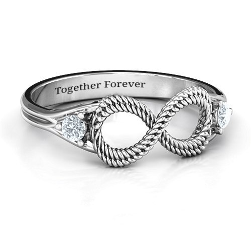 Braided Infinity Ring with Two Stones – Sterling Silver with Cubic Zirconia