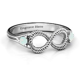 Braided Infinity Ring with Two Stones in 925 Sterling Silver with Opal