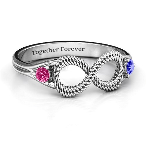 Braided Infinity Ring with Two Stones – Sterling Silver with Ruby and Blue Sapphire