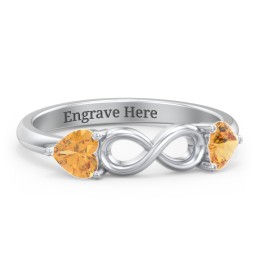 Two Hearts to Infinity Ring in 925 Sterling Silver with Citrine