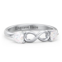Two Hearts to Infinity Ring in 925 Sterling Silver with Opal