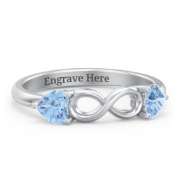 Two Hearts to Infinity Ring in 925 Sterling Silver with Blue Topaz