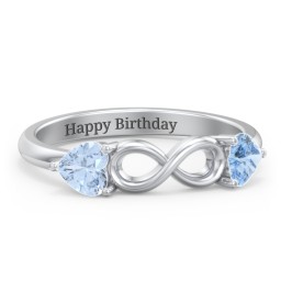 Two Hearts to Infinity Ring in 925 Sterling Silver with Aquamarine and Blue Topaz
