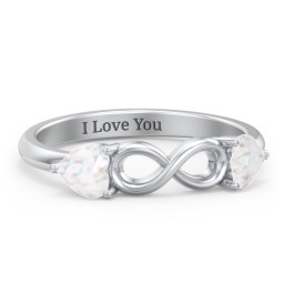 Two Hearts to Infinity Ring in 925 Sterling Silver with Opal