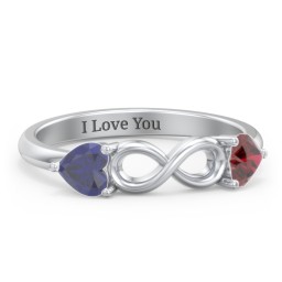 Two Hearts to Infinity Ring in 925 Sterling Silver with Blue Sapphire and Garnet