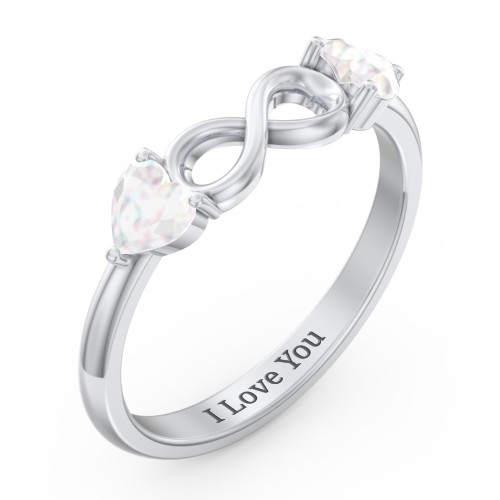 Two Hearts to Infinity Ring – Sterling Silver with Opal