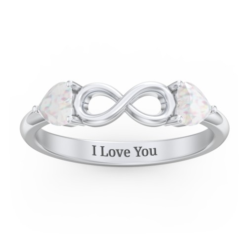 Two Hearts to Infinity Ring – Sterling Silver with Opal