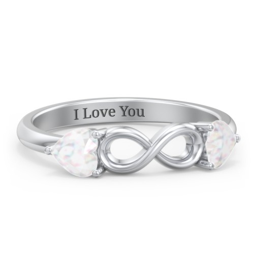 Two Hearts to Infinity Ring – Sterling Silver with Opal