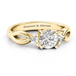 Braided Shank Ring with Trillian Accents in 9K Solid Yellow Gold with White Premium Zirconia