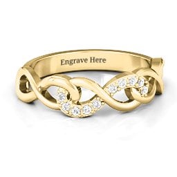 Triple Entwined Infinity Ring with Accents in 9K Solid Yellow Gold with White Premium Zirconia