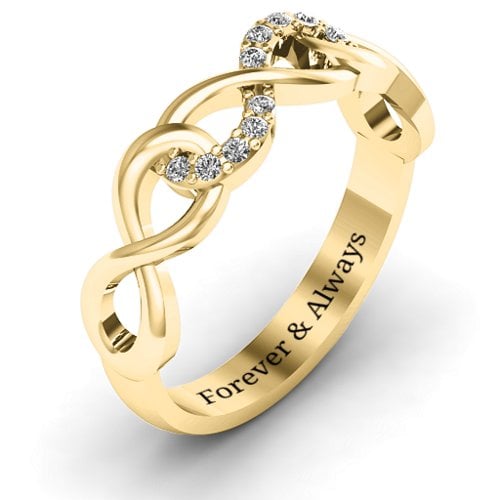Triple Entwined Infinity Ring with Accents – 9kt Yellow Gold with White Premium Zirconia