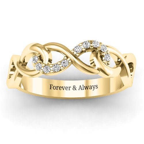 Triple Entwined Infinity Ring with Accents – 9kt Yellow Gold with White Premium Zirconia