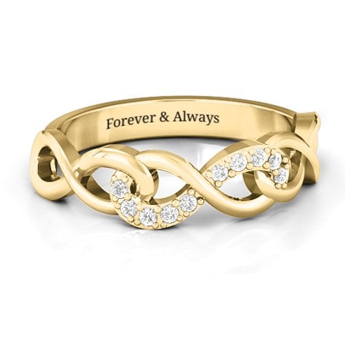 Triple Entwined Infinity Ring with Accents – 9kt Yellow Gold with White Premium Zirconia