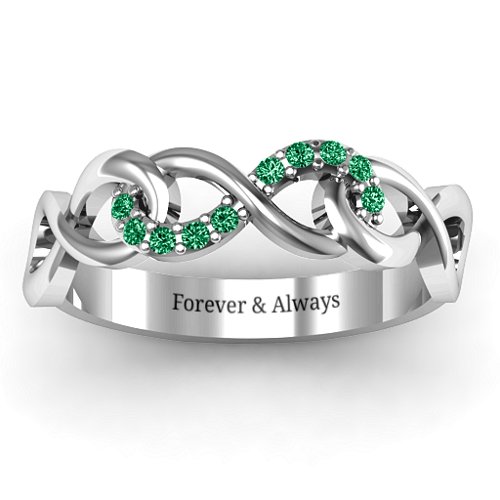 Triple Entwined Infinity Ring with Accents – Sterling Silver with Green Premium Zirconia