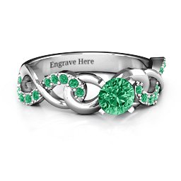 Triple Infinity with Accents Ring in 925 Sterling Silver with Emerald and Green Premium Zirconia