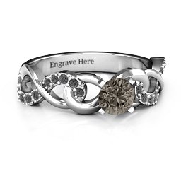 Triple Infinity with Accents Ring in 925 Sterling Silver with Smokey Quartz and Black Premium Zirconia