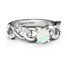 Triple Infinity with Accents Ring in 925 Sterling Silver with Opal and White Premium Zirconia