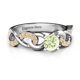 Triple Infinity with Accents Ring in 925 Sterling Silver with Peridot and Fancy Yellow Premium Zirconia