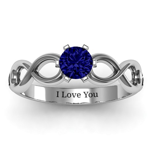 Solitaire Infinity Ring – Sterling Silver with Blue Sapphire