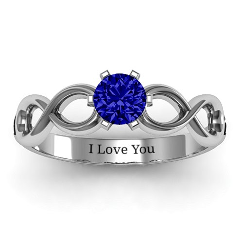Solitaire Infinity Ring – Sterling Silver with Blue Sapphire