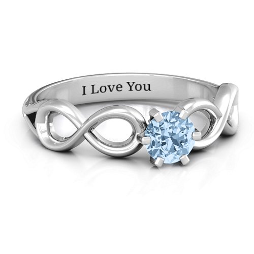 Solitaire Infinity Ring – Sterling Silver with Aquamarine