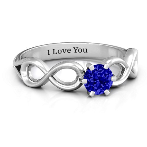 Solitaire Infinity Ring – Sterling Silver with Blue Sapphire