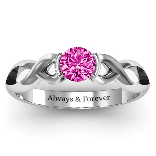 Half Bezel Infinity Ring – Sterling Silver with Pink Tourmaline