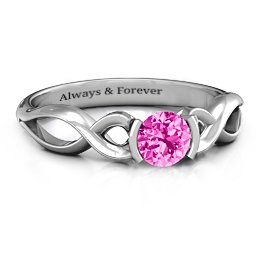 Half Bezel Infinity Ring in 925 Sterling Silver with Pink Tourmaline