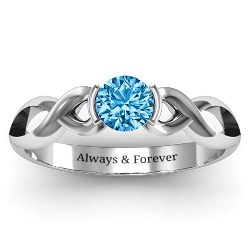 Half Bezel Infinity Ring – Sterling Silver with Blue Topaz