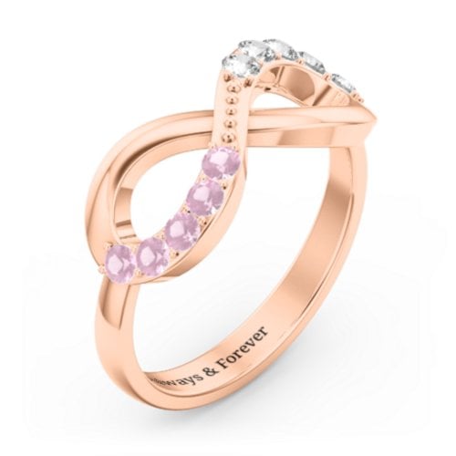 Birthstone Infinity Accent Ring – 9kt Rose Gold with Pink Tourmaline and Cubic Zirconia