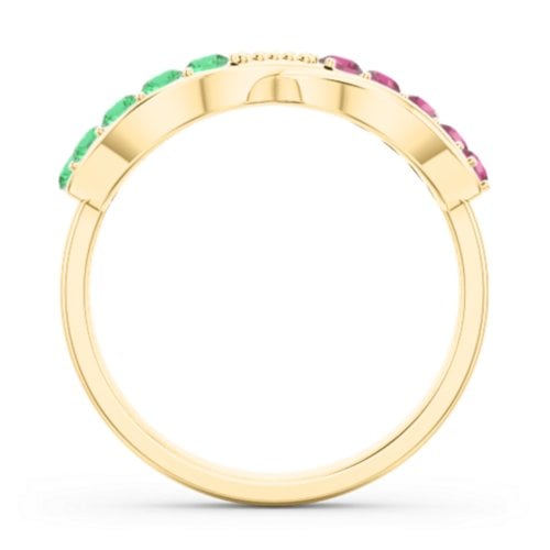 Birthstone Infinity Accent Ring – 9kt Yellow Gold with Emerald and Ruby