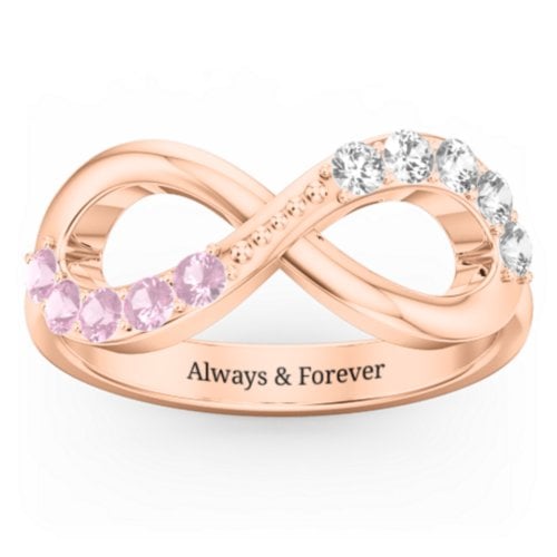 Birthstone Infinity Accent Ring – 9kt Rose Gold with Pink Tourmaline and Cubic Zirconia