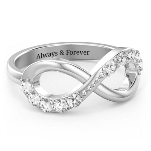 Birthstone Infinity Accent Ring – Sterling Silver with Diamond