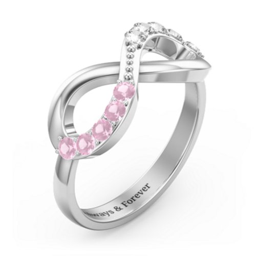 Birthstone Infinity Accent Ring – Sterling Silver with Pink Tourmaline and Cubic Zirconia