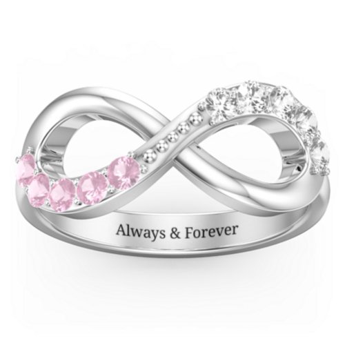 Birthstone Infinity Accent Ring – Sterling Silver with Pink Tourmaline and Cubic Zirconia