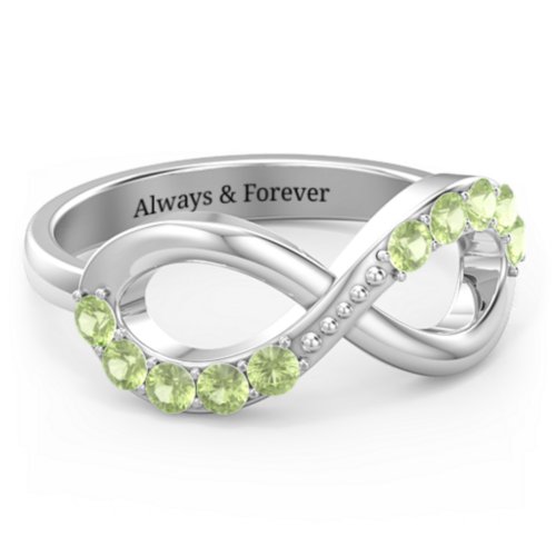 Birthstone Infinity Accent Ring – Sterling Silver with Peridot
