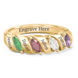 Spiral Marquise Row Ring in 9K Solid Yellow Gold with Emerald, Ruby, Cubic Zirconia, and Amethyst