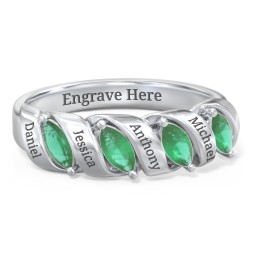 Spiral Marquise Row Ring in 925 Sterling Silver with Emerald