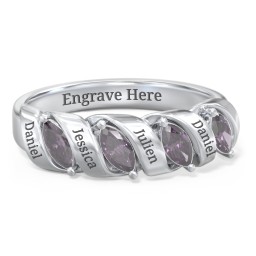 Spiral Marquise Row Ring in 925 Sterling Silver with Alexandrite and Cubic Zirconia